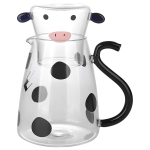 500 ml Eleganti&scaron;kas Stiklinis Vandens Ąsotis su Derančiu Puodeliu - Puikiai tinka Arbatai, Pienui, Kavai ir kt. - Ideali Dovana Mamai, Motinos dienai ir Moterims Cow Glass Water Pitcher