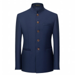Vyri&scaron;kas vientisos spalvos stovo apykaklės kostiumas kini&scaron;kas Slim Fit &scaron;varkas Vyri&scaron;kas Zhongshan kostiumas Striukė Kini&scaron;kas tunikos kostiumas vientisas 2XL safyras