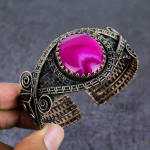 Pink Lace Agate Gemstone Handmade Copper Wire Wrap Cuff Bangle Adjustable w2i12