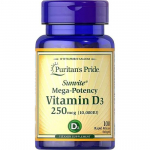 Puritan's Pride - Vitaminas D3 10 000 TV, 100 mink&scaron;tų kapsulių