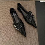 Madingi moteri&scaron;ki plok&scaron;čiapadžiai batai 2024 m. Dizainerio prabangūs su sagtimi Madingi moteri&scaron;ki plok&scaron;čiapadžiai Batai su dirželiu A&scaron;trus priekis Atsitiktiniai moteri&scaron;ki sandalai Mules 36 juoda