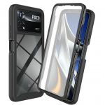 Skirta POCO X6 X5 M5s X3 NFC 360 Protect priekinis galinis skydelis Xiaomi Poco X4 Pro 5G Crystal Case Funda C65 M4 6 3 X 4 5 M buferio dangtelis Poco M5s&Case and PET Film juoda