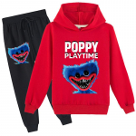Vaiki&scaron;kas 3D džemperis Huggy Wuggy megztinis sportinis kostiumas Poppy Playtime vaiki&scaron;kas megztinis + kelnės 110cm raudona