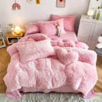 Mink 4 dalių lovos komplektas žiemai sutir&scaron;tintas pliu&scaron;inis Mink Velvet Crystal Velvet Love pagalvė Enlargement rožinė