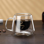 200ML Dvisienis stiklinis puodelis su rankena Atsparus kar&scaron;čiui Skaidrus Kavos puodelis Kapučino Lattė Arbatai Vandeniui Alui Puodeliai Gėrimų indai 200ml