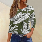 Moteri&scaron;ki mar&scaron;kinėliai mar&scaron;kinėliai su ra&scaron;tu sagomis 3/4 rankovėmis kasdienio savaitgalio mados pagrindinis V formos i&scaron;kirptės įprastas vir&scaron;us L mėlyna