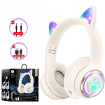AKZ-62 RGB Katės Ausų Belaidės Ausinės PC Naudojimui Mielos 3D Kosminio Kapsulės Katės Bluetooth Ausinės Sulankstomos Žaidimų Ausinės Vaikams Mergaitėms Dovanos beveik baltos spalvos