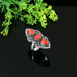 Italian Red Coral Handmade 925 Sterling Silver Gift Ring Size 7.5 e0w22