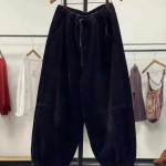 Rudeninės laisvalaikio velvetinės haremo kelnės moteri&scaron;kos auk&scaron;tu juosmeniu Retro laisvos moteri&scaron;kos oversize mamos kelnės. S juoda