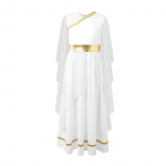 Mergaičių Patchwork Plazdančio tiulio suknelė Senovės Graikijos įkvėpta berankovė suknelė Helovino kostiumas 15-16 Years balta