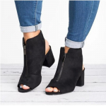 Madingi didelio dydžio moteri&scaron;ki sandalai su žuvies burna ir storu kulnu, zom&scaron;iniai, su priekiniu užtrauktuku, slingback, madingi batai, kvadratinio kulno, su atviru pir&scaron;tų galiuku sandalai 34 juoda