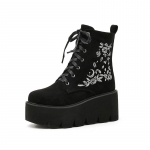 Fashion Fashion Flower Platform Boots Chunky Punk Suede Leather Womens Gothic Shoes Nightclub Lace Up platform shoes 34