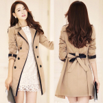 Moterų žieminės rudens sagos Atgal Bow Bandgae Windbreaker Striukės paltas XL smėlis