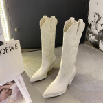 Žieminiai Nauji Vakarų Kauboji&scaron;ki Batai Moteri&scaron;ki Smailianosiai Auk&scaron;takulniai Batai Moteri&scaron;ki Siuvinėti Chelsea Batai Zapatos Mujer 35 smėlis