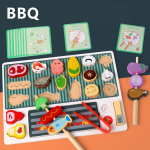 Medinis BBQ kepsninės žaislų rinkinys, Montessori maisto gaminimo patirtis, Mediniai žaislai žaidimų nameliui, Dovana vaikams