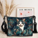 Stilinga juoda katė ir gėlių ra&scaron;to peties rankinė moterims Stilingos lengvos crossbody rankinės Reguliuojamas dirželis Stovyklavimo laikymo krep&scaron;ys 18x24cm beige