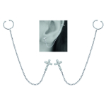 Les Tr&eacute;sors De Lily [M9928] - Boucles bagues oreilles argent 'Croix' blanc argent&eacute; (rhodi&eacute;) - 9x6 mm