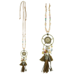 Les Tr&eacute;sors De Lily [Q5937] - Collier sautoir 'Boho' beige (dreamcatcher) - 90 cm- 16x5 cm smėlis