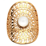 Bague Plaqu&eacute; Or 'Cleopatra' pierre de lune dor&eacute; - 30x20 mm