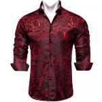 Dibangu Silk vyri&scaron;ki mar&scaron;kiniai ilgomis rankovėmis Slim Fit mar&scaron;kinėliai vyrams Violetinė Paisley palaidinė Vir&scaron;utiniai drabužiai XXXL bordinė