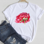 (Azijos dydis) Moterų spausdinimas Lovely Flower Tee Trend Sweet Top Clothing Madingi mar&scaron;kinėliai Moteri&scaron;ki laisvalaikio trumpomis rankovėmis grafiniai mar&scaron;kinėliai S