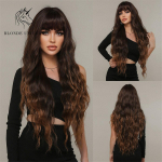 BLONDE UNICORN Ombre Honey Brown Highlight sintetiniai ilgi banguoti perukai su kirpčiukais moterims Cosplay Kasdienio naudojimo plaukams atsparūs kar&scaron;čiui