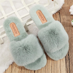 Žieminės moteri&scaron;kos pūkuotos &scaron;lepetės Mink&scaron;ti pliu&scaron;iniai dirbtinio kailio grindų batai, &scaron;ilti moteri&scaron;ki namuose &Scaron;lepetės atviru pir&scaron;tu, pūkuotos namų &scaron;lepetės 36 žalia
