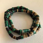 Vyri&scaron;kas rinkinys malachito kokoso / Boho Green juodo kokoso karoliukų apyrankė ruda