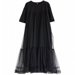 Short sleeve Plus size Black cotton Mesh vintage new in dresses for women casual loose long summer dress