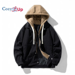 Cozy Up vyri&scaron;ka skalbta velvetinė striukė su gobtuvu XL juoda
