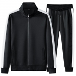 Mink&scaron;tas elastinis sluoksnis Dviejų dalių vyri&scaron;kas kontrastingos spalvos stovimos apykaklės laisvalaikio sportinis kostiumas Didesnio dydžio 4XL juoda