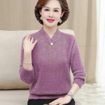 Motinos drabužiai rudens ir žiemos audinės pliu&scaron;inis megztinis Vidutinio amžiaus moteri&scaron;ki &scaron;ilti vir&scaron;utiniai vidutinio amžiaus ir vyresnio amžiaus žmonių apatiniai mar&scaron;kiniai M violetinė