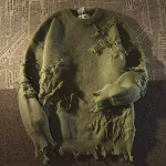 Autumnand Y2k Streetwear Vyri&scaron;kas Retro Hole megztinis su kutais laisvas universalus megztinis vyrams ir moterims ilgomis rankovėmis 2XL žalia