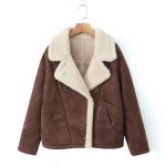Winter Fashion Oversize laisva avienos striukė moterims ilgomis rankovėmis vilnonė striukė Moteri&scaron;ka retro striukė L ruda