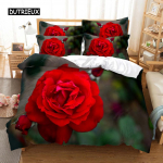 Raudonos rožės patalynės komplektas Antklodės / antklodės užvalkalas pagalvės užvalkalas 3D HD dvivietis su didele lova, dvigulė lova, 3/2 vnt. poliesterio antklodės užvalkalas EU single(135x200cm)