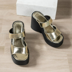 Moteri&scaron;kos &scaron;lepetės su platforma Vasaros Nauja mada Peep Toe Wedges Batai moterims Laisvalaikio stora apačia paplūdimio &scaron;lepetės Moteri&scaron;ka Zapatos 35 auksinė