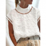 Madingi stovo apykaklė Baltos palaidinės Pavasaris Vasara Siuvinėjimas Moteri&scaron;kos palaidinės Lady Hallow Out Tops 3XL