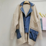 Mada Atsitiktinis Džinsinis Derintas Ilgomis Rankovėmis Megztas Kardiganas Laisvas Storas Moteri&scaron;kas Megztinis Paltai Žiema Ruduo Naujas One Size chaki