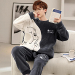 Žieminis mielas me&scaron;kiuko flanelinis pižamos komplektas vyrams, animaciniai naktiniai drabužiai berniukams, madingas puloveris, aksominė vyri&scaron;ka pižama XXL for 72-80kg