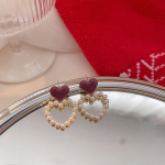 Korean Fashion Red Heart Earrings For Women Jewelry Trending Luxury Vintage Women's Pearl Drop Earrings