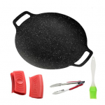 Korėjieti&scaron;ko stiliaus BBQ keptuvė viryklei, neprideganti apvali keptuvė su rankenomis, blynų keptuvė maisto ruo&scaron;imui patalpose 28cm