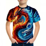 Vaiki&scaron;ki mar&scaron;kinėliai 3D Dragon Graphic mar&scaron;kinėliai vaiki&scaron;ki vir&scaron;utiniai mar&scaron;kinėliai su apvalia kaklelis Animaciniai gyvūnai trumpomis rankovėmis mar&scaron;kinėliai berniukui 130