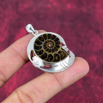 Amonito fosilijos 925 kieto sterlingų sidabro pakabukas, rankų darbo brangakmenių papuo&scaron;alo pakabukas Memorialo dienai 1.85 Inches