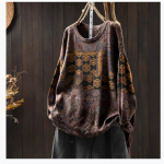 Žieminis retro spalvos medvilninis megztas megztinis moterims, laisvas, didelis, asmenybę pabrėžiantis, kasdienis, apvaliu kaklu puloveris L kava