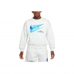 Nike Sportswear Icon Fleece Medvilninis Džemperis Su Raidžių Logotipo Spaudiniu Apvalia Kaklo I&scaron;kirpte Ilgomis Rankovėmis Vaikams Džemperis Beržo-Pilkas DX5140-051 S