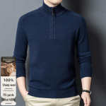 Fengxun Men's Pure Wool Half-Zip Sweater 4XL