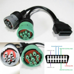 6 kontaktų J1708 arba 9 kontaktų J1939 iki 16 kontaktų OBD2 OBDII adapterio kabelis sunkiųjų sunkvežimių automobilių priedai Sunkvežimių kabelio adapteris CHINA