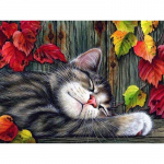 Viso apvalaus gręžimo deimantinis siuvinėjimas A Sleepy Cat 5D &bdquo;pasidaryk pats&ldquo; deimantinis dažymas kryželiu siuvinėjantis kalnų kri&scaron;tolas 20X30CM