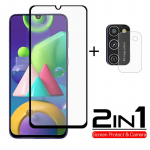 2 viename viso ekrano aprėptis grūdintas stiklas + fotoaparato objektyvas stiklinis plėvelės stiklo apsauginis sluoksnis Samsung Galaxy M21 A21S A01 A11 A31 A41 A51 A71 4G 5G M31 Samsung M31 juoda