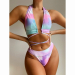 Moteri&scaron;ki maudymosi kostiumėliai Bikini Push Up maudymosi kostiumėlis Moteri&scaron;kas auk&scaron;to liemens bikinio rinkinys Tie dažyti maudymosi kostiumėliai Paplūdimio apranga maudymosi kostiumėlis S rožinė